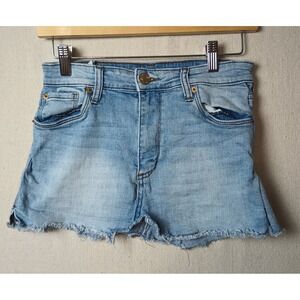 STS‎ Blue Denim Micro Mini Skirt Raw Hem High Rise Casual Light Wash Size 25 X
